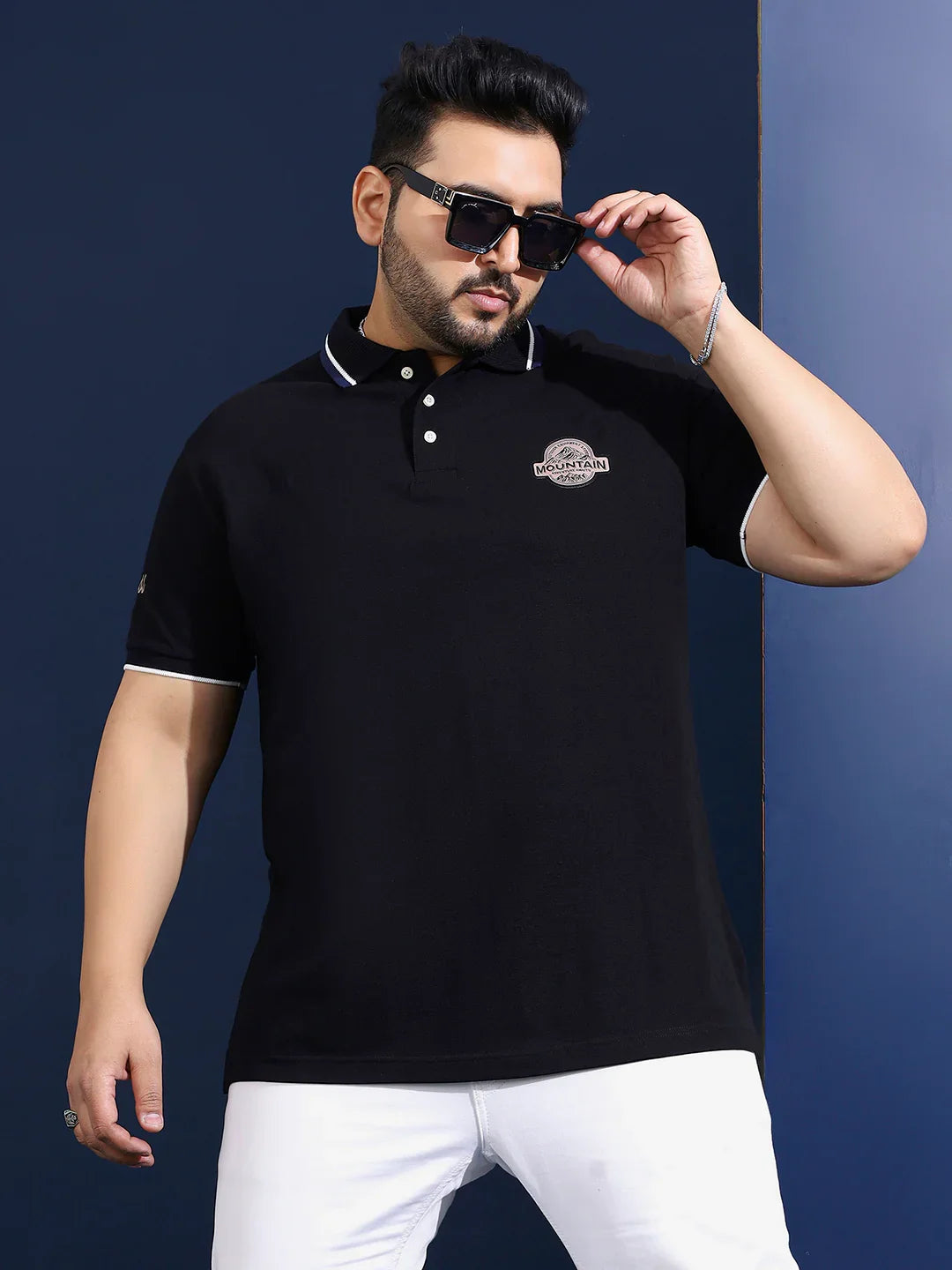 Men Plus Size Cloak Solid Black Polo Tshirt - bigbanana