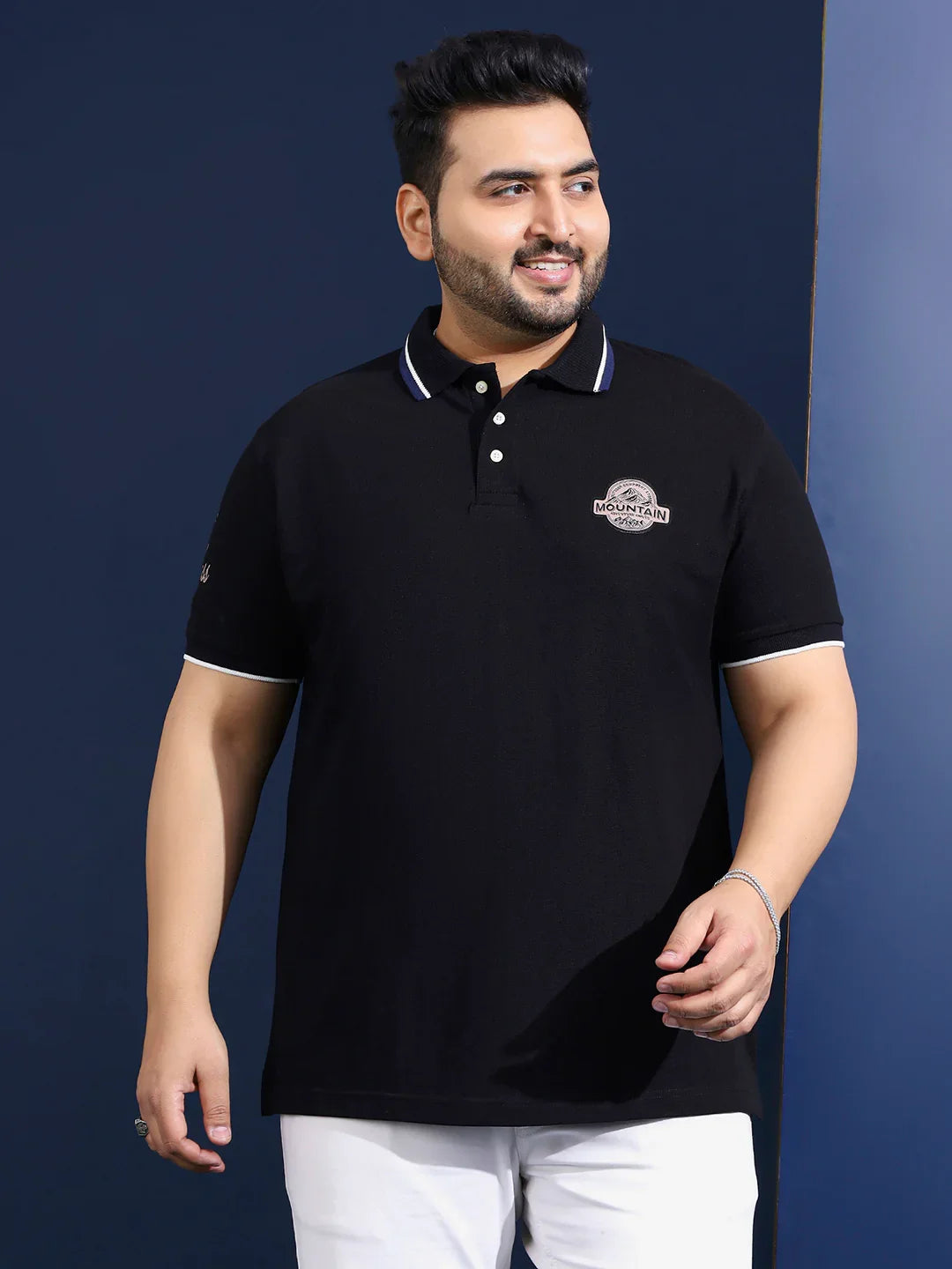 Men Plus Size Cloak Solid Black Polo Tshirt - bigbanana