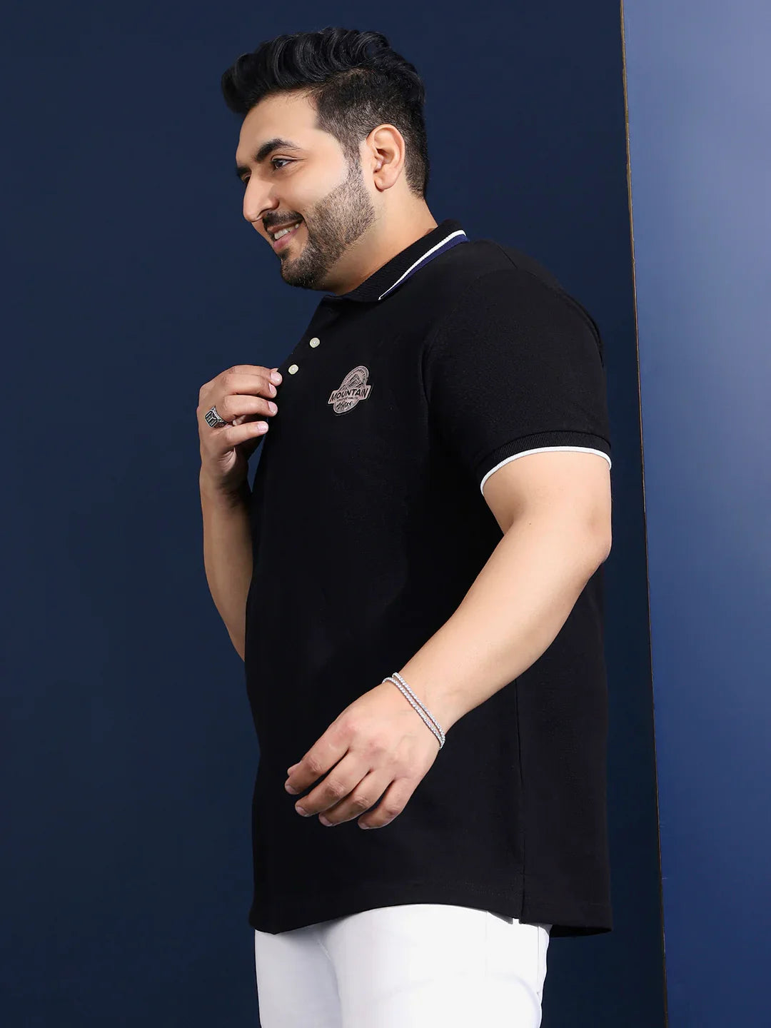 Men Plus Size Cloak Solid Black Polo Tshirt - bigbanana