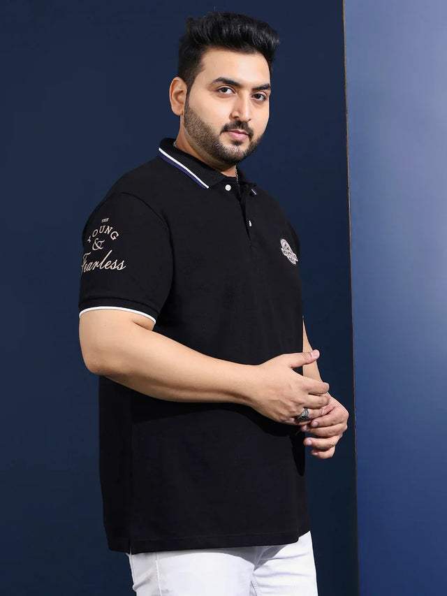 Men Plus Size Cloak Solid Black Polo Tshirt - bigbanana