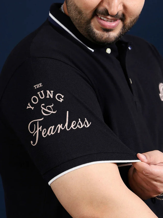 Men Plus Size Cloak Solid Black Polo Tshirt - bigbanana