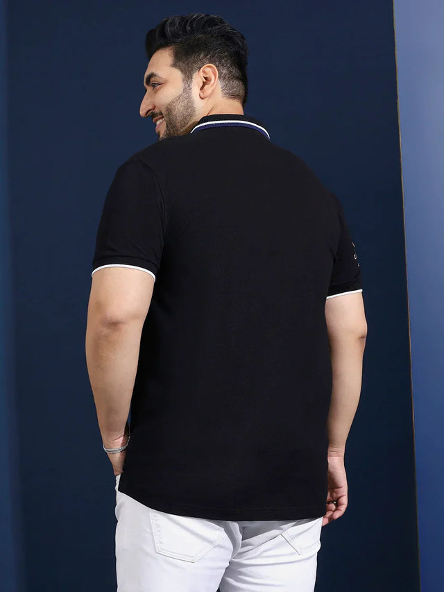Men Plus Size Cloak Solid Black Polo Tshirt - bigbanana