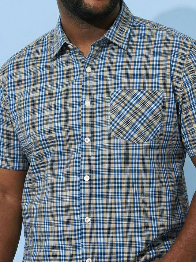 Men Plus Size Cloud Multicolor Checkered Casual Shirt