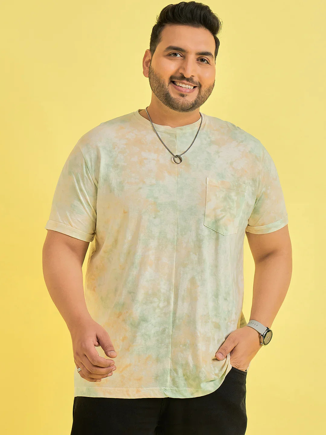 Men Plus Size Cognate Multicolor Printed Round Neck Tshirt - bigbanana