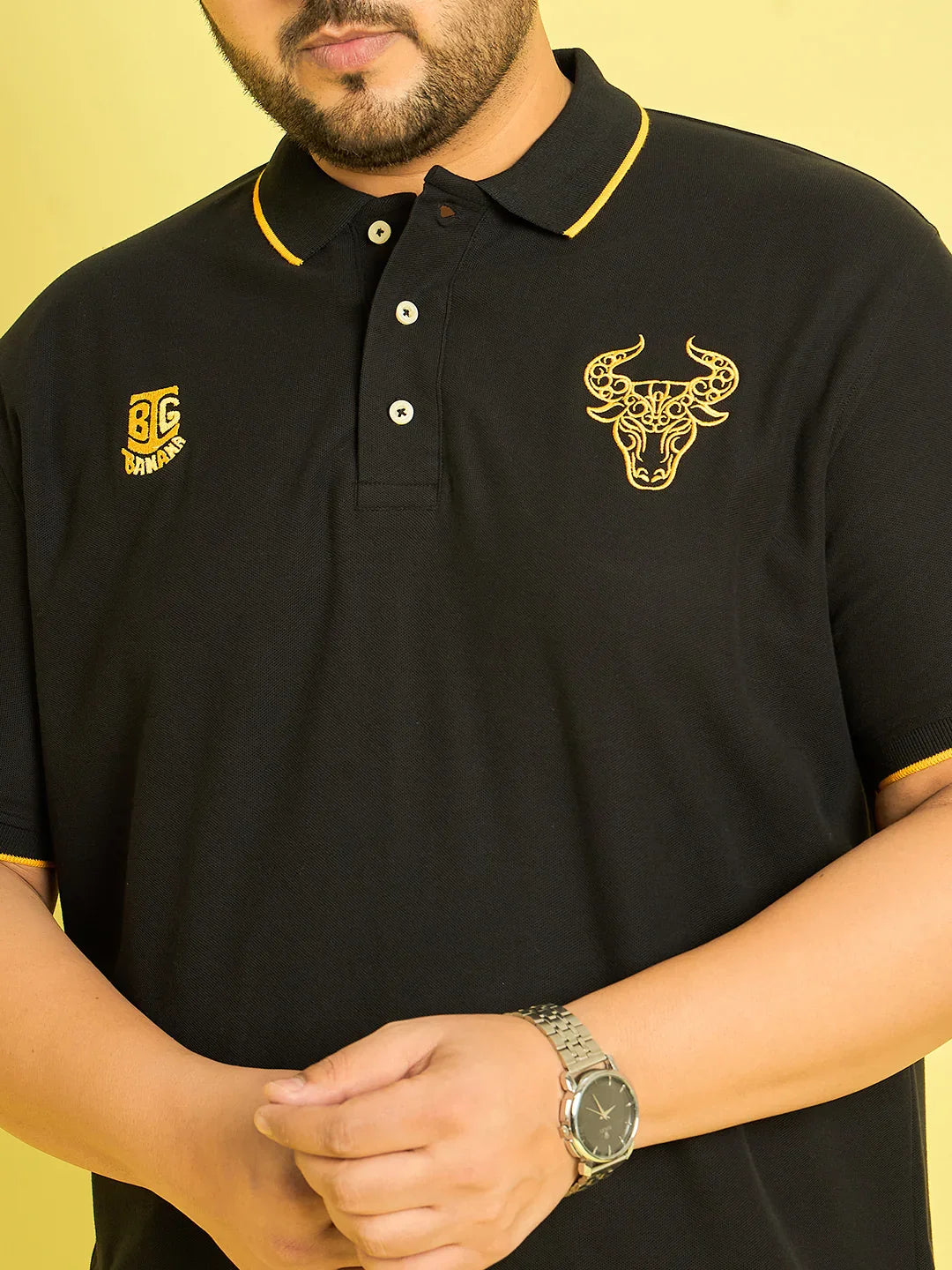 Men Plus Size Colonia-Black Solid Polo Tshirt - bigbanana