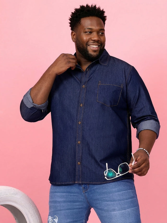 Men Plus Size Comorosia Blue Solid Casual Shirt