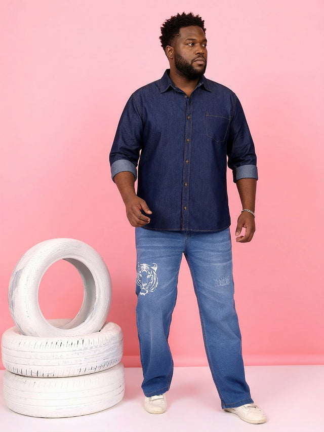 Men Plus Size Comorosia Blue Solid Casual Shirt