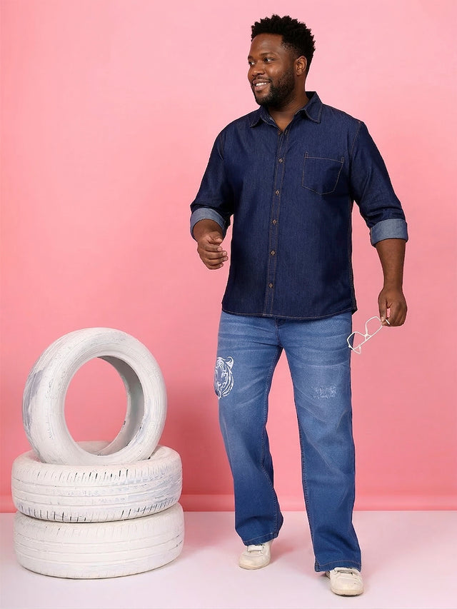 Men Plus Size Comorosia Blue Solid Casual Shirt
