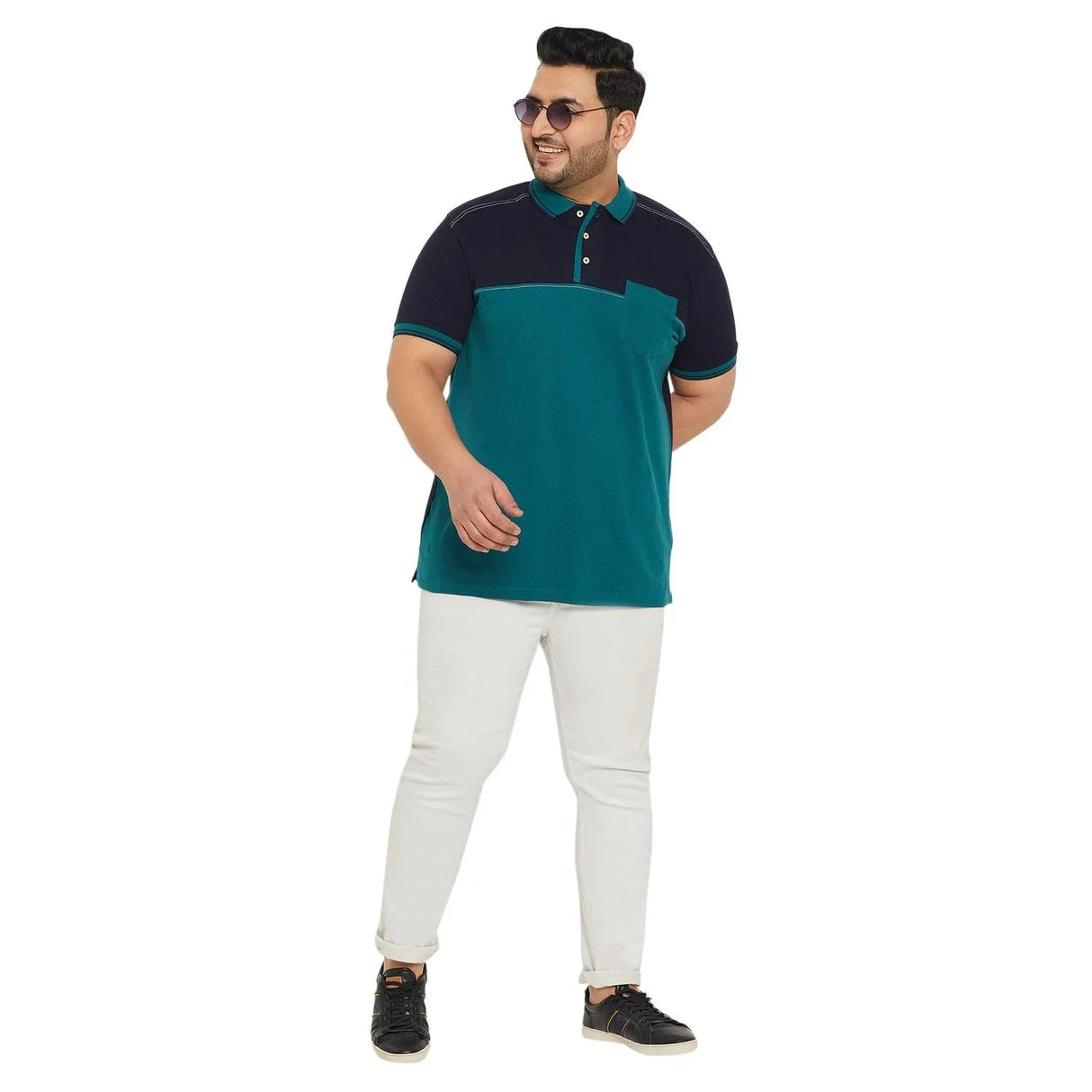 Men Plus Size Conezo-Blue Colorblock Polo Tshirt - bigbanana