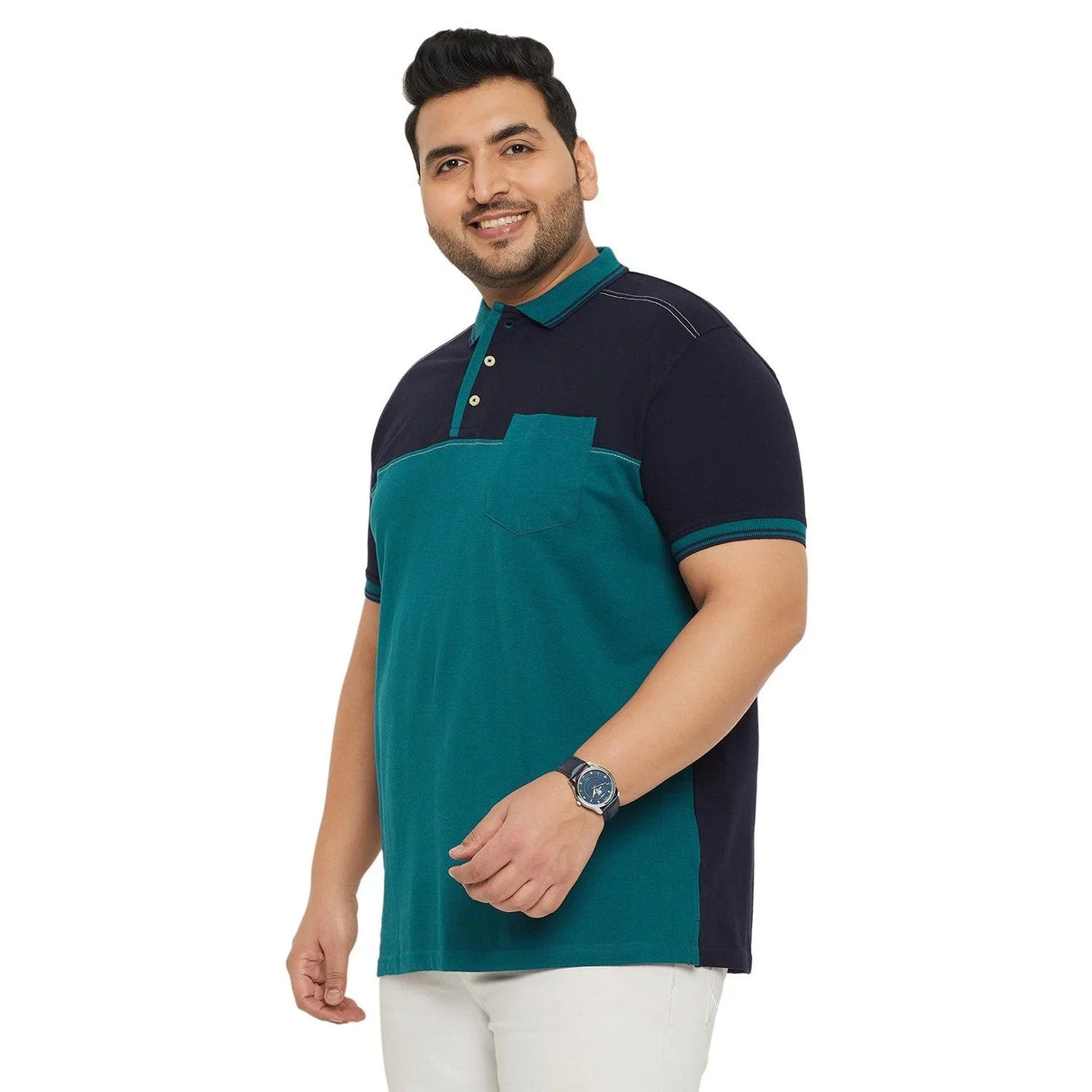 Men Plus Size Conezo-Blue Colorblock Polo Tshirt - bigbanana