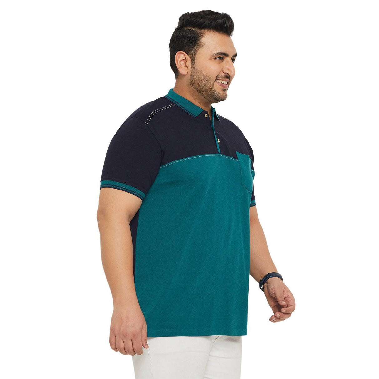 Men Plus Size Conezo-Blue Colorblock Polo Tshirt - bigbanana