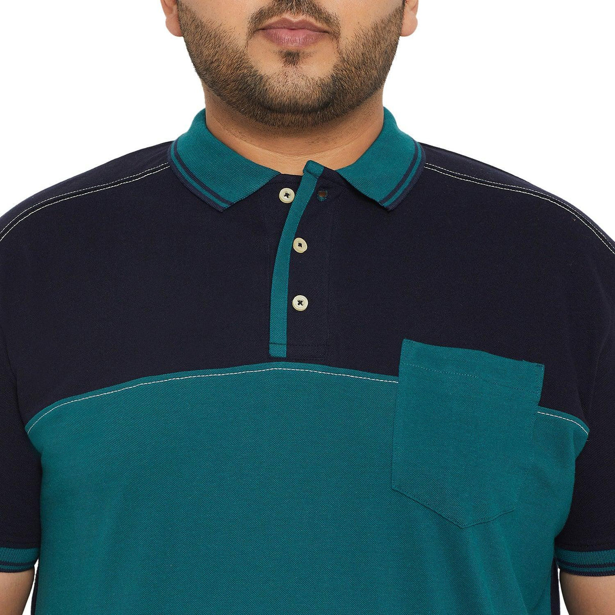 Men Plus Size Conezo-Blue Colorblock Polo Tshirt - bigbanana