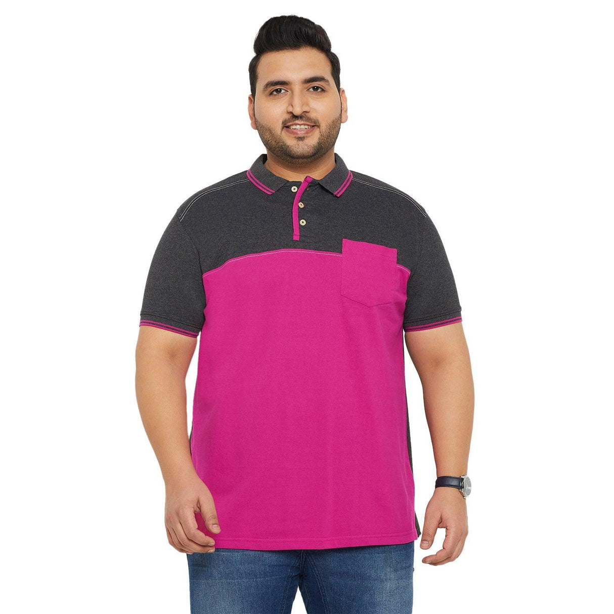 Men Plus Size Conezo-Magenta Colorblock Polo Tshirt - bigbanana