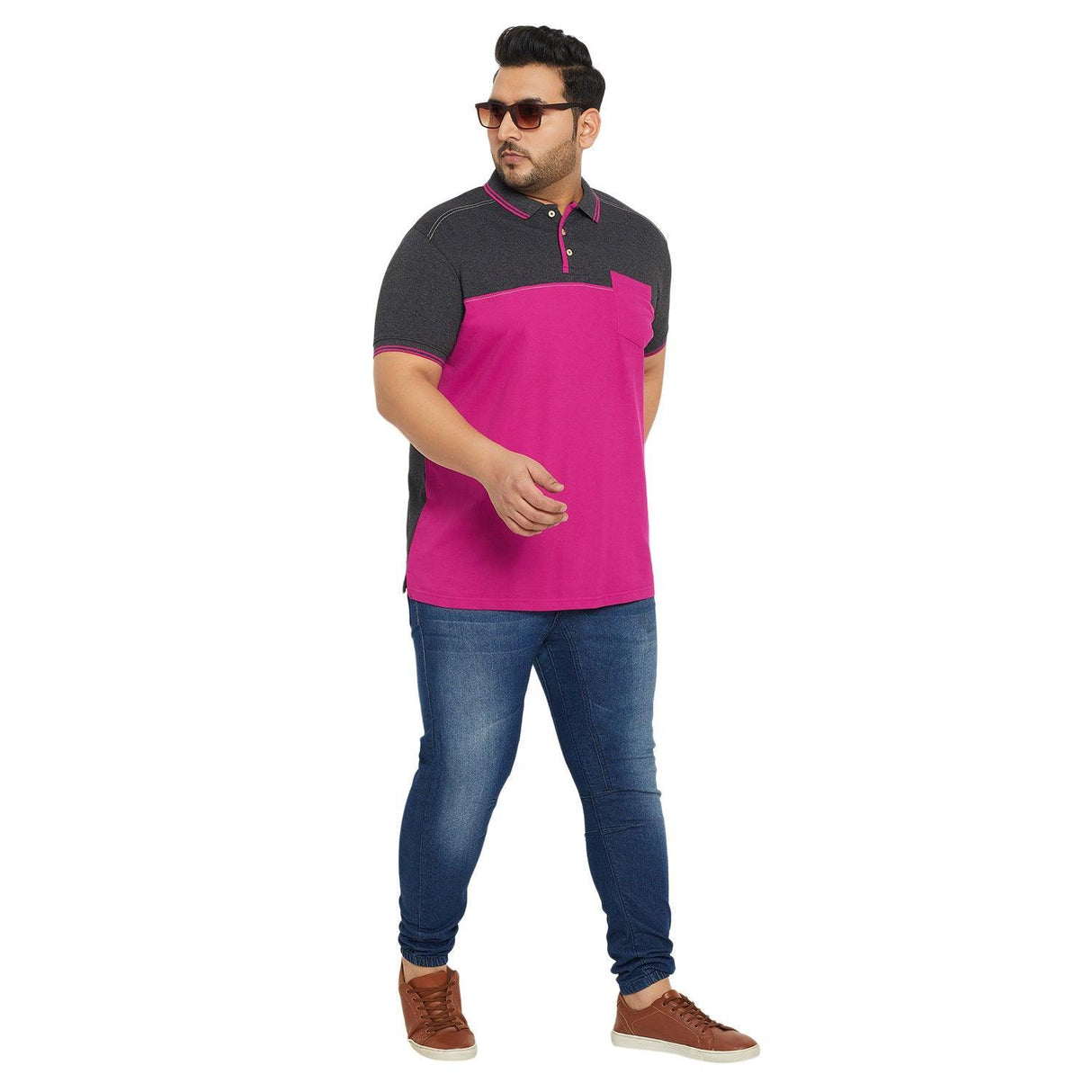 Men Plus Size Conezo-Magenta Colorblock Polo Tshirt - bigbanana