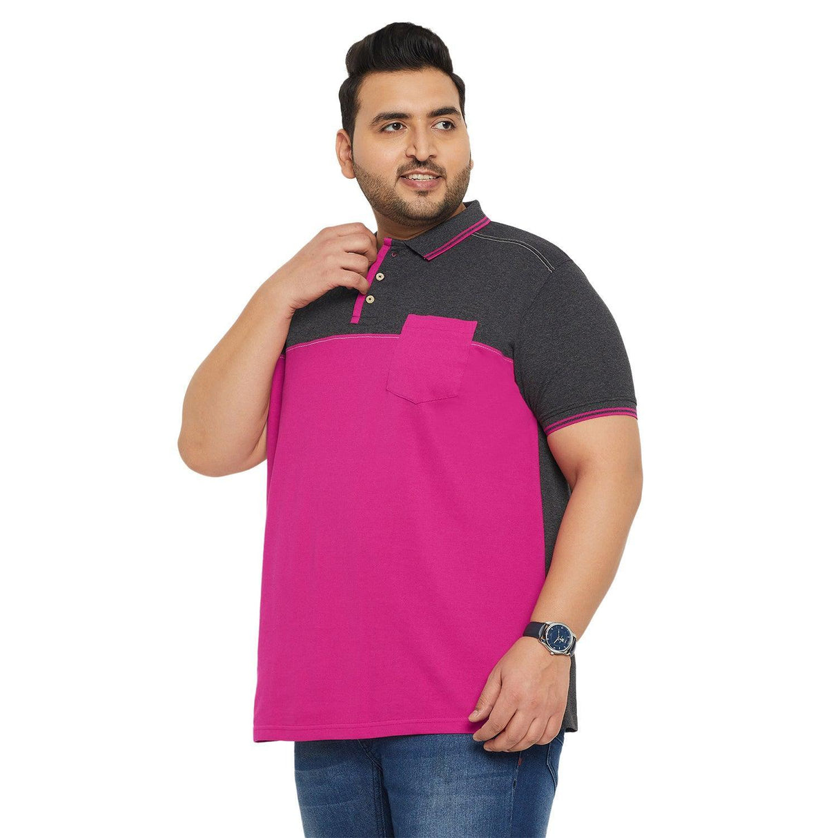 Men Plus Size Conezo-Magenta Colorblock Polo Tshirt - bigbanana