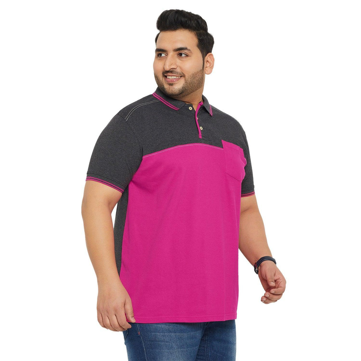 Men Plus Size Conezo-Magenta Colorblock Polo Tshirt - bigbanana