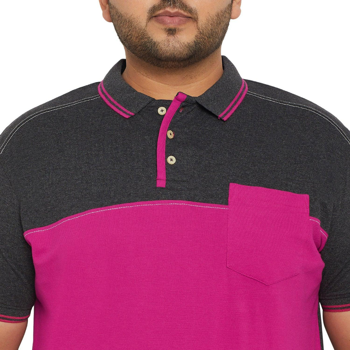 Men Plus Size Conezo-Magenta Colorblock Polo Tshirt - bigbanana