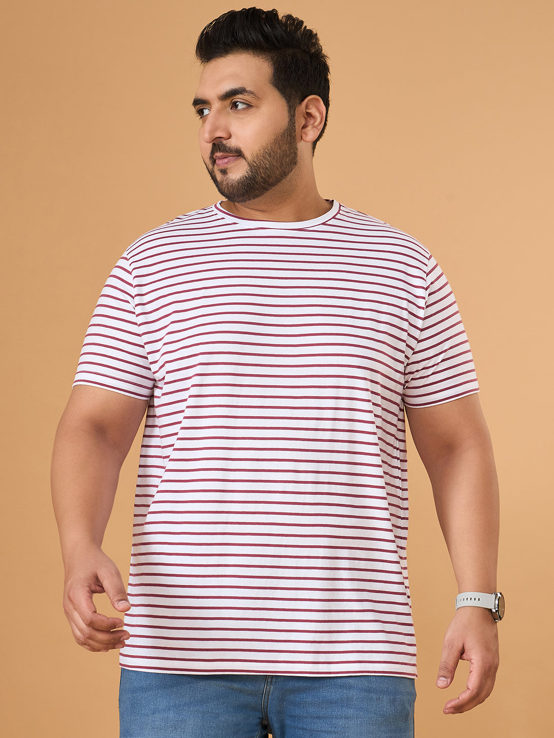 Men Plus Size Contoura Striped Round Neck Tshirt