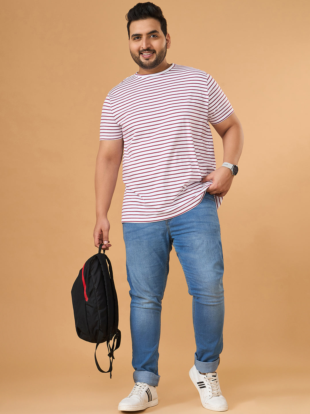 Men Plus Size Contoura Striped Round Neck Tshirt