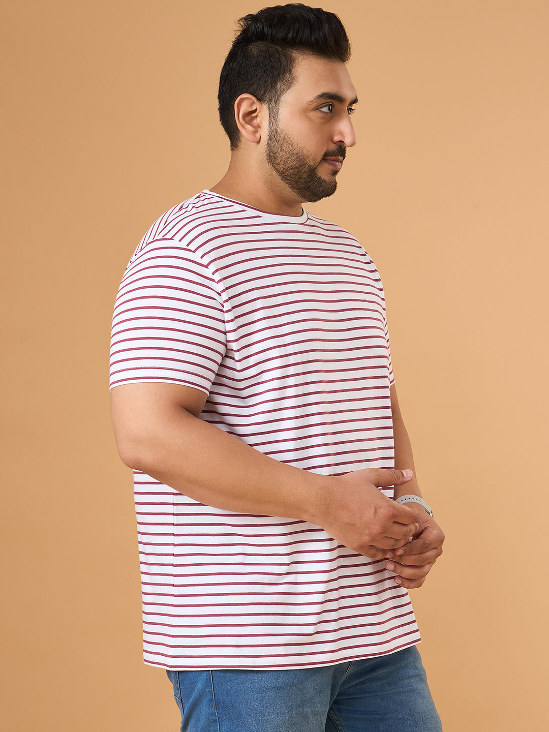 Men Plus Size Contoura Striped Round Neck Tshirt