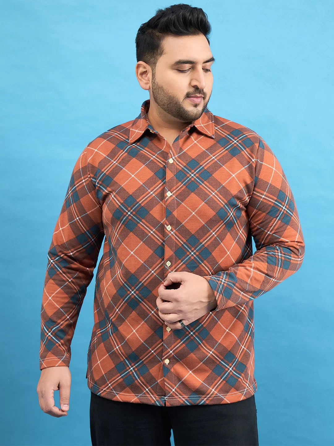 Men Plus Size Converge Check Shirt - bigbanana