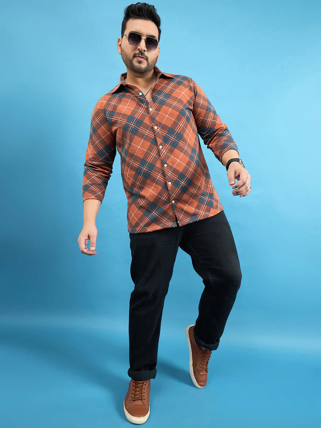 Men Plus Size Converge Check Shirt - bigbanana