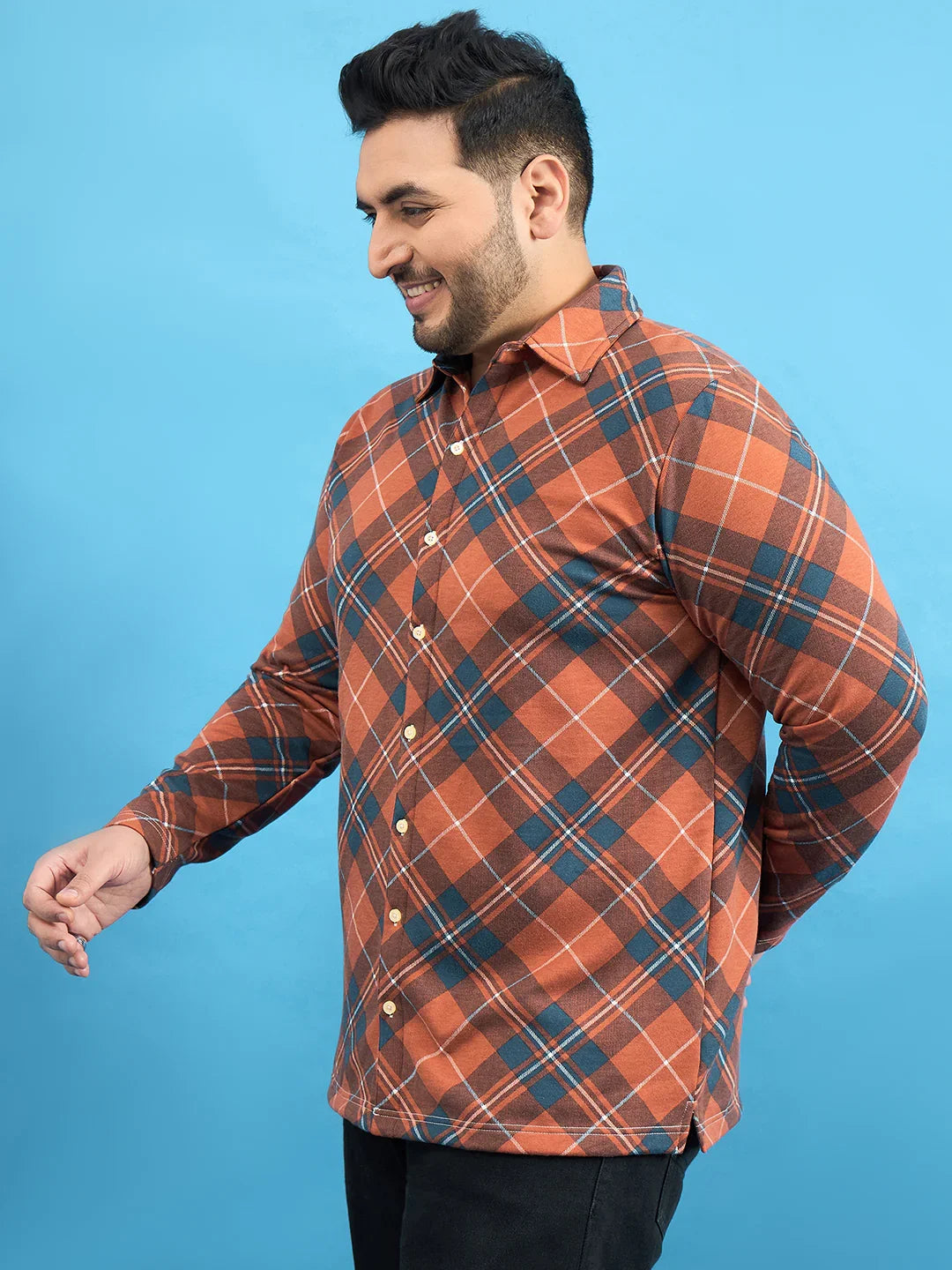 Men Plus Size Converge Check Shirt - bigbanana