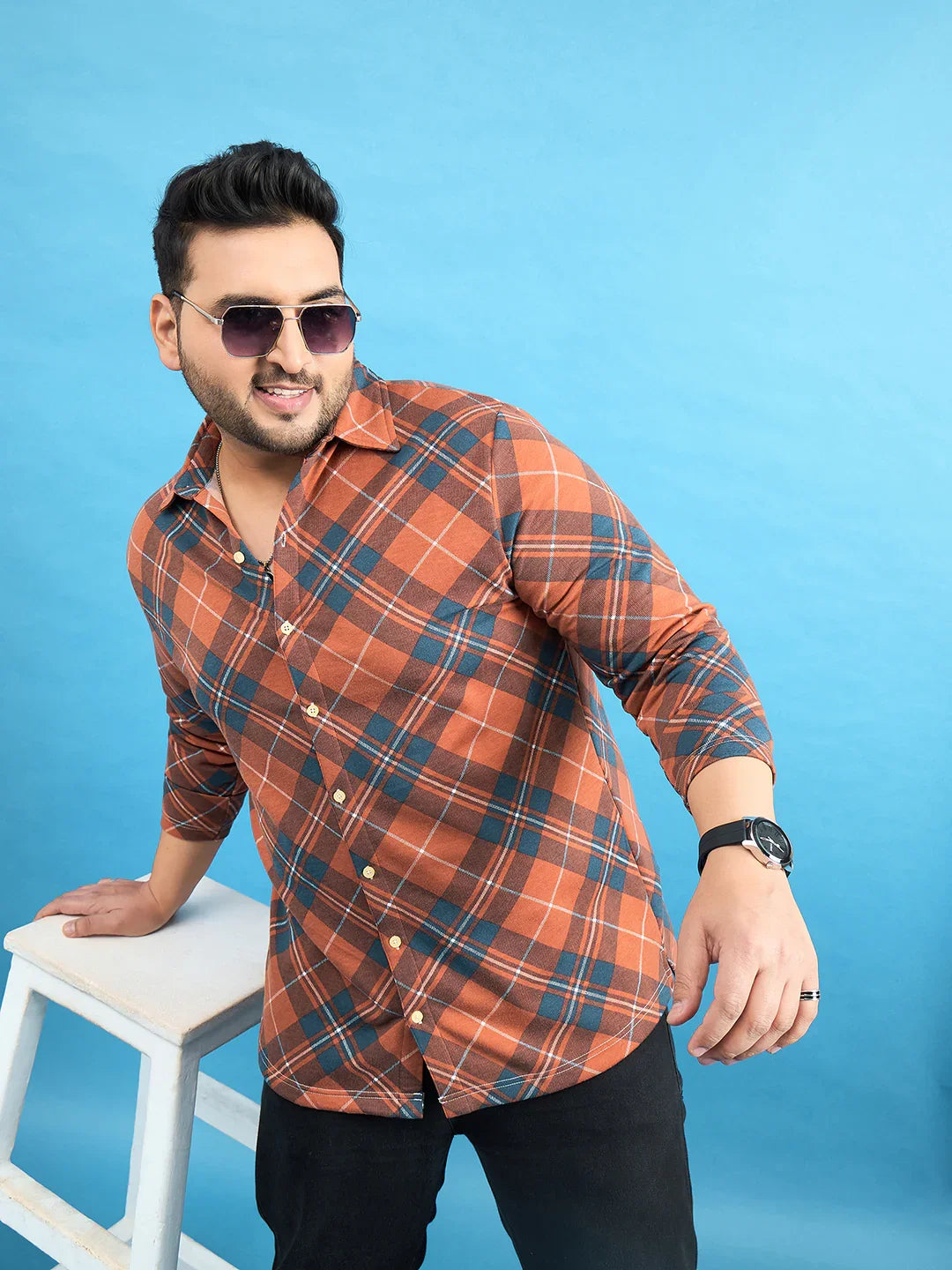 Men Plus Size Converge Check Shirt - bigbanana