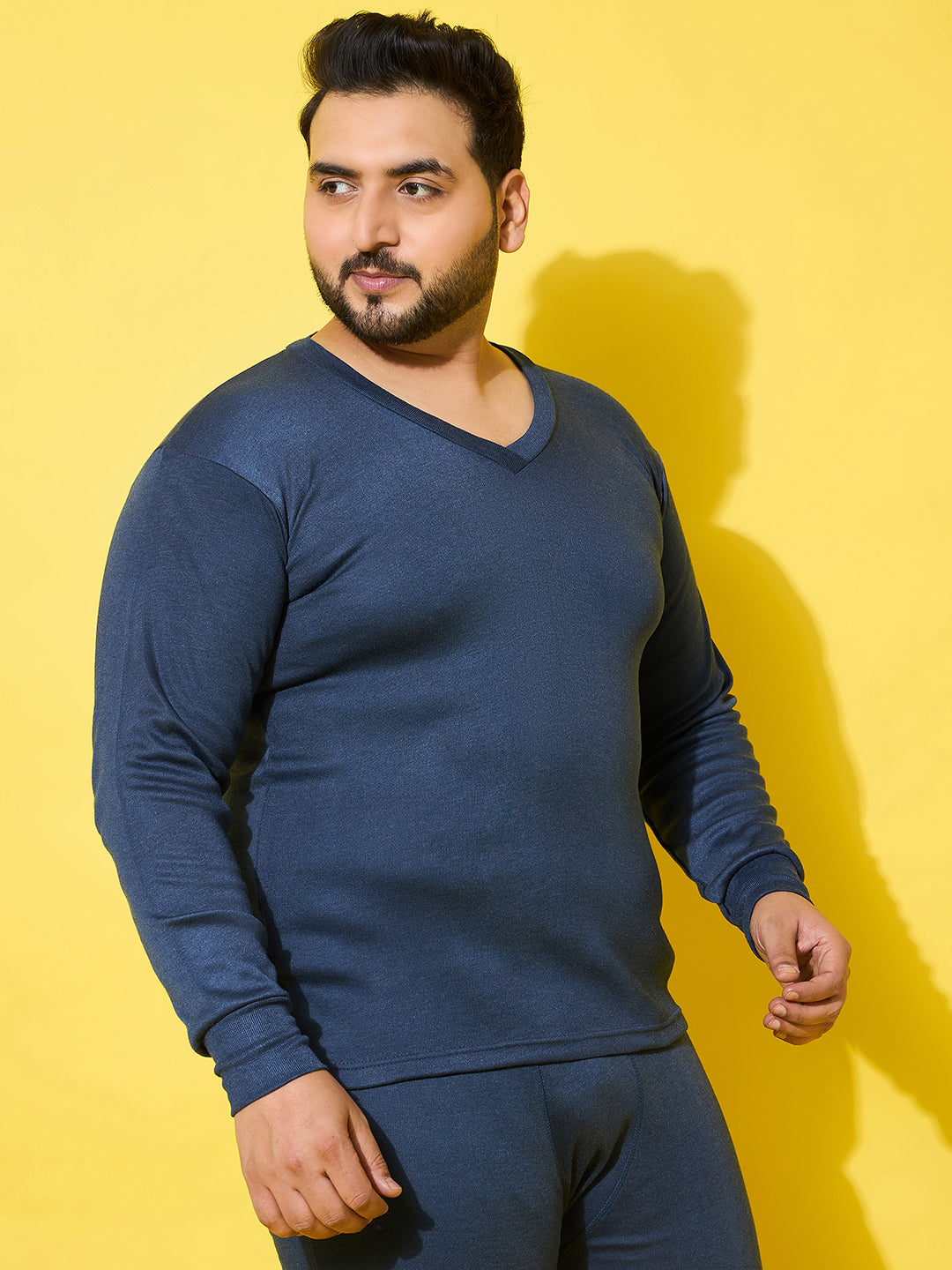 Men Plus Size Cosy-Blue Solid Thermal Top