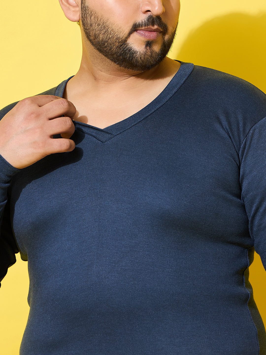Men Plus Size Cosy-Blue Solid Thermal Top