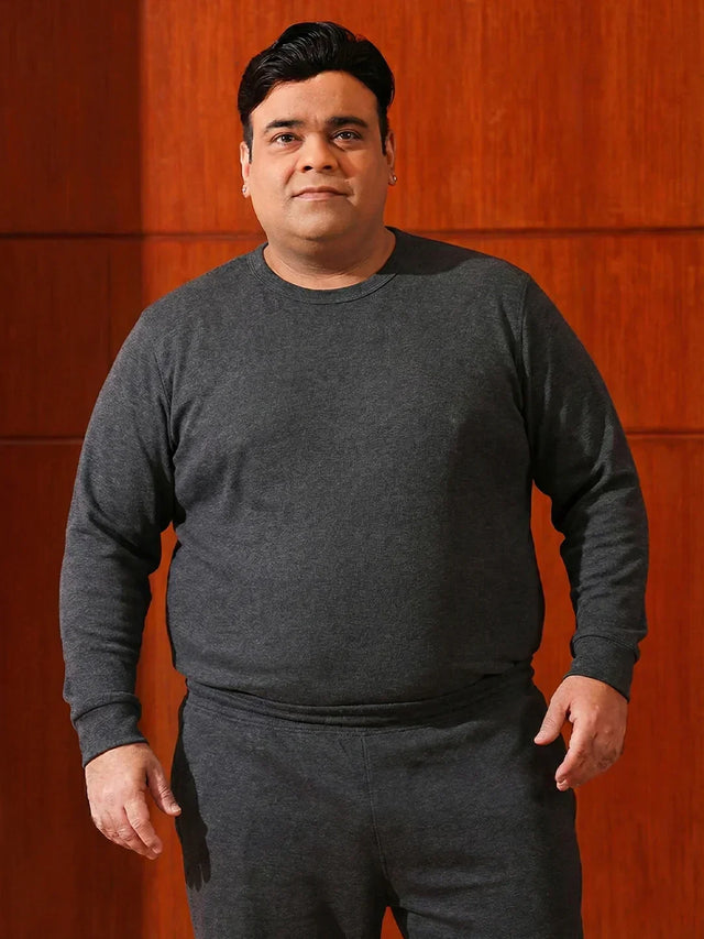 Men Plus Size Cosy-Dark Grey Solid Thermal Top