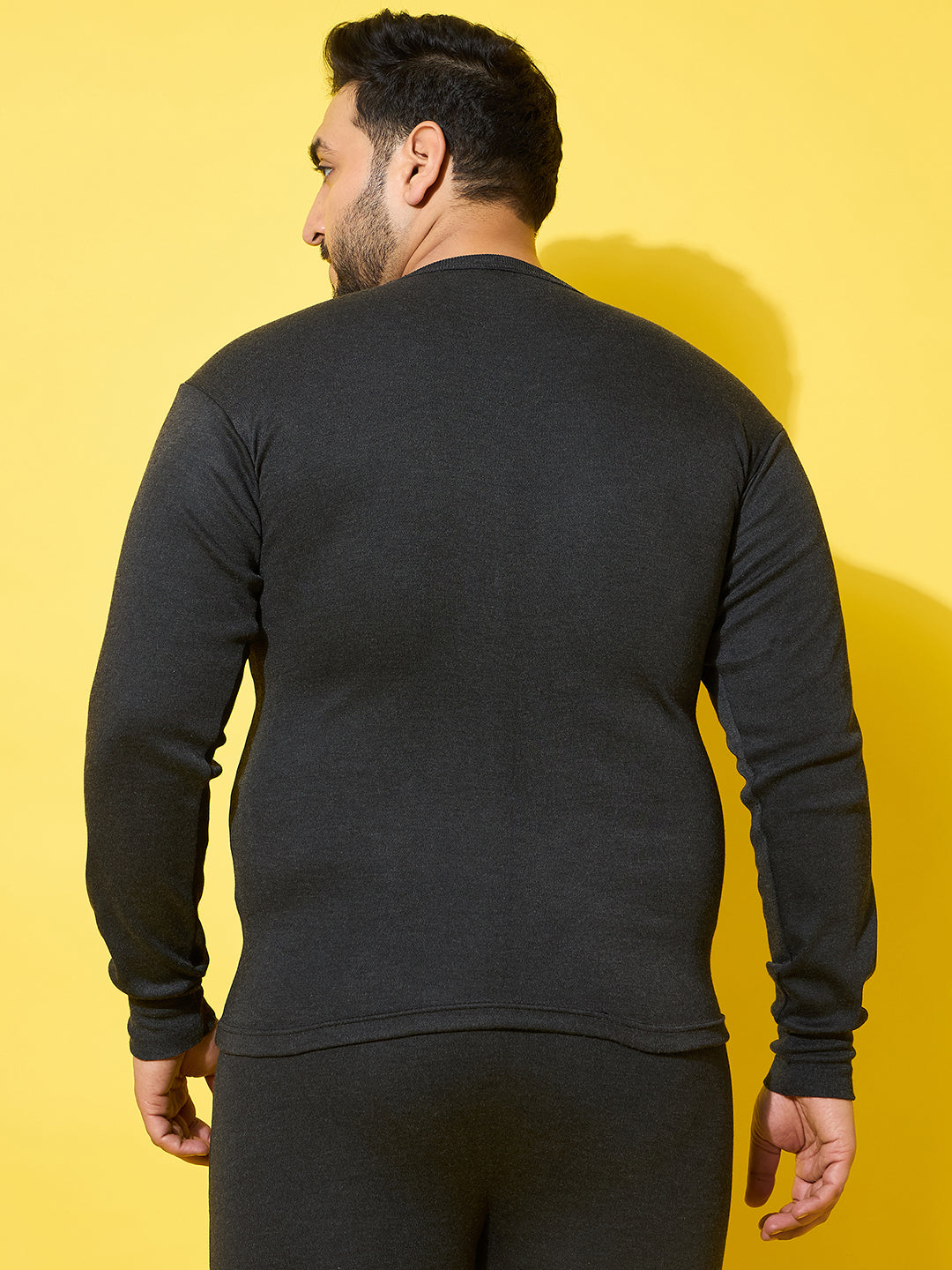 Men Plus Size Cosy-Dark Grey Solid Thermal Top