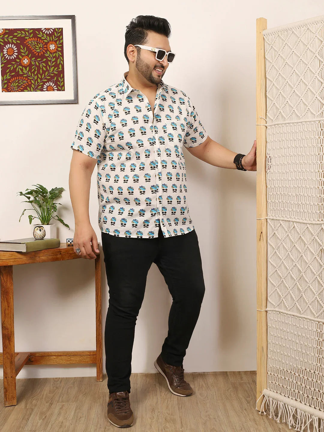 Men Plus Size Craivon Multicolor Printed Shirt - bigbanana