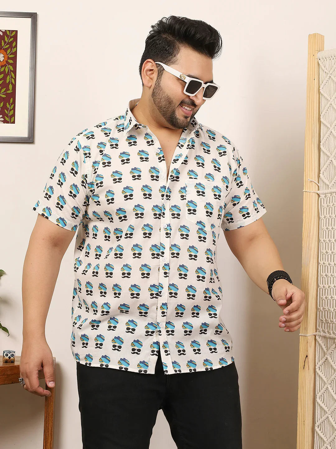 Men Plus Size Craivon Multicolor Printed Shirt - bigbanana