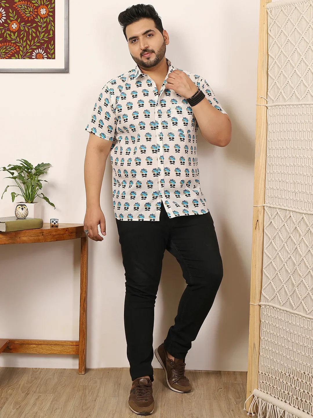 Men Plus Size Craivon Multicolor Printed Shirt - bigbanana