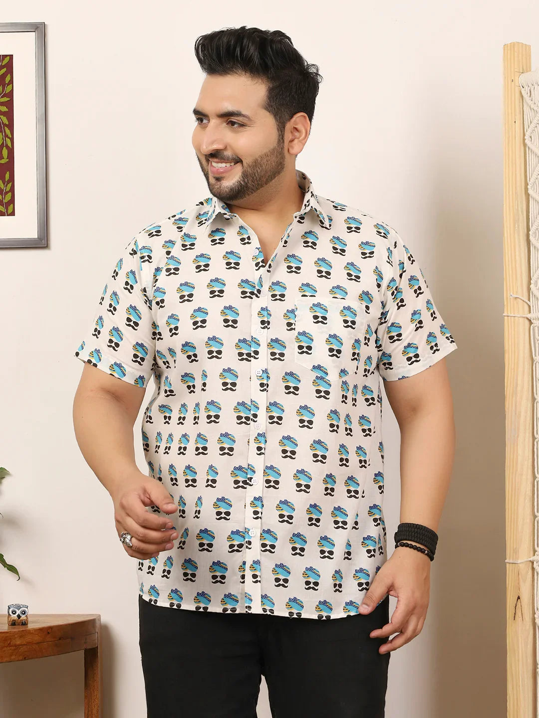 Men Plus Size Craivon Multicolor Printed Shirt - bigbanana