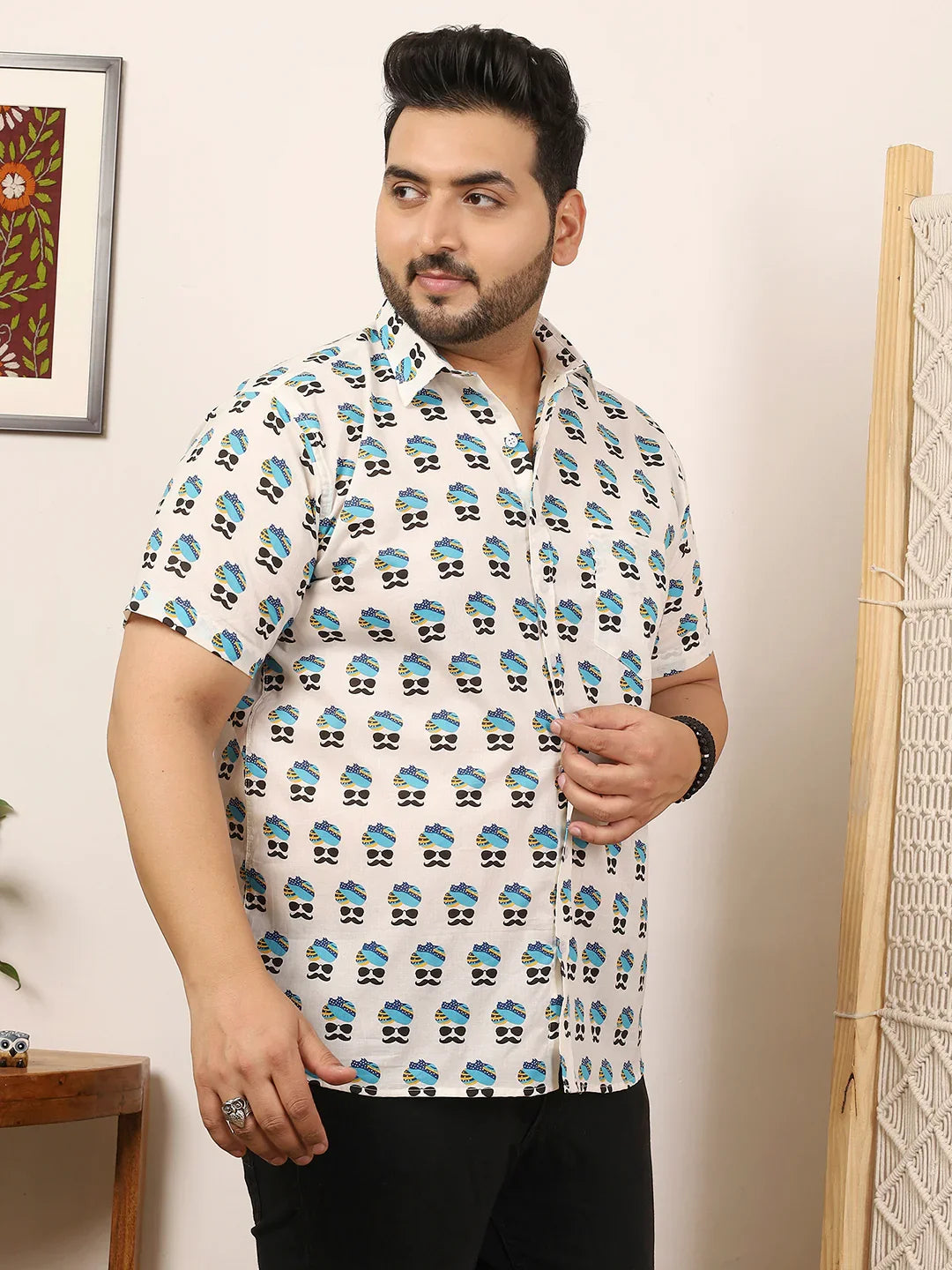 Men Plus Size Craivon Multicolor Printed Shirt - bigbanana