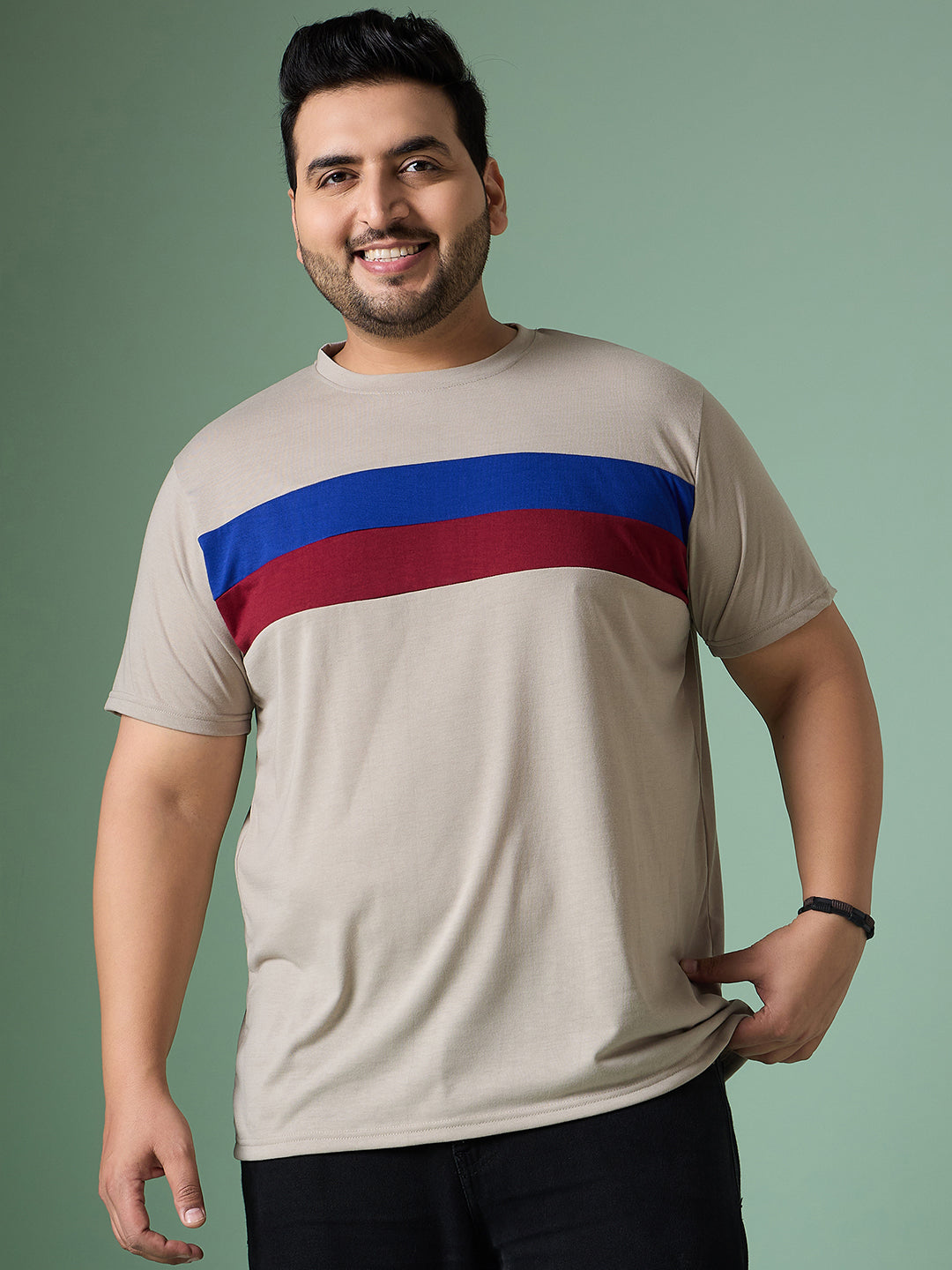 Men Plus Size Cravyn Colorblock Round Neck Tshirt - bigbanana