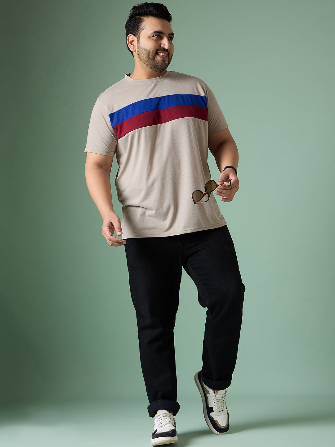 Men Plus Size Cravyn Colorblock Round Neck Tshirt - bigbanana