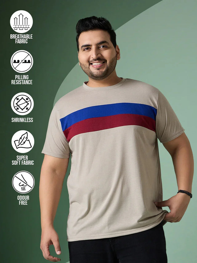 Men Plus Size Cravyn Colorblock Round Neck Tshirt