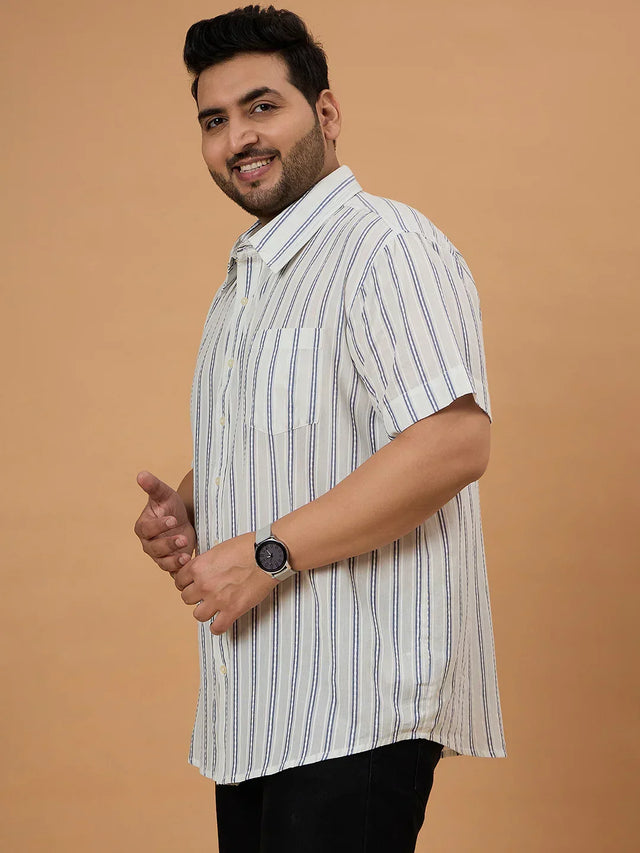 Men Plus Size Crezze Jackquard Stripe Shirt - bigbanana