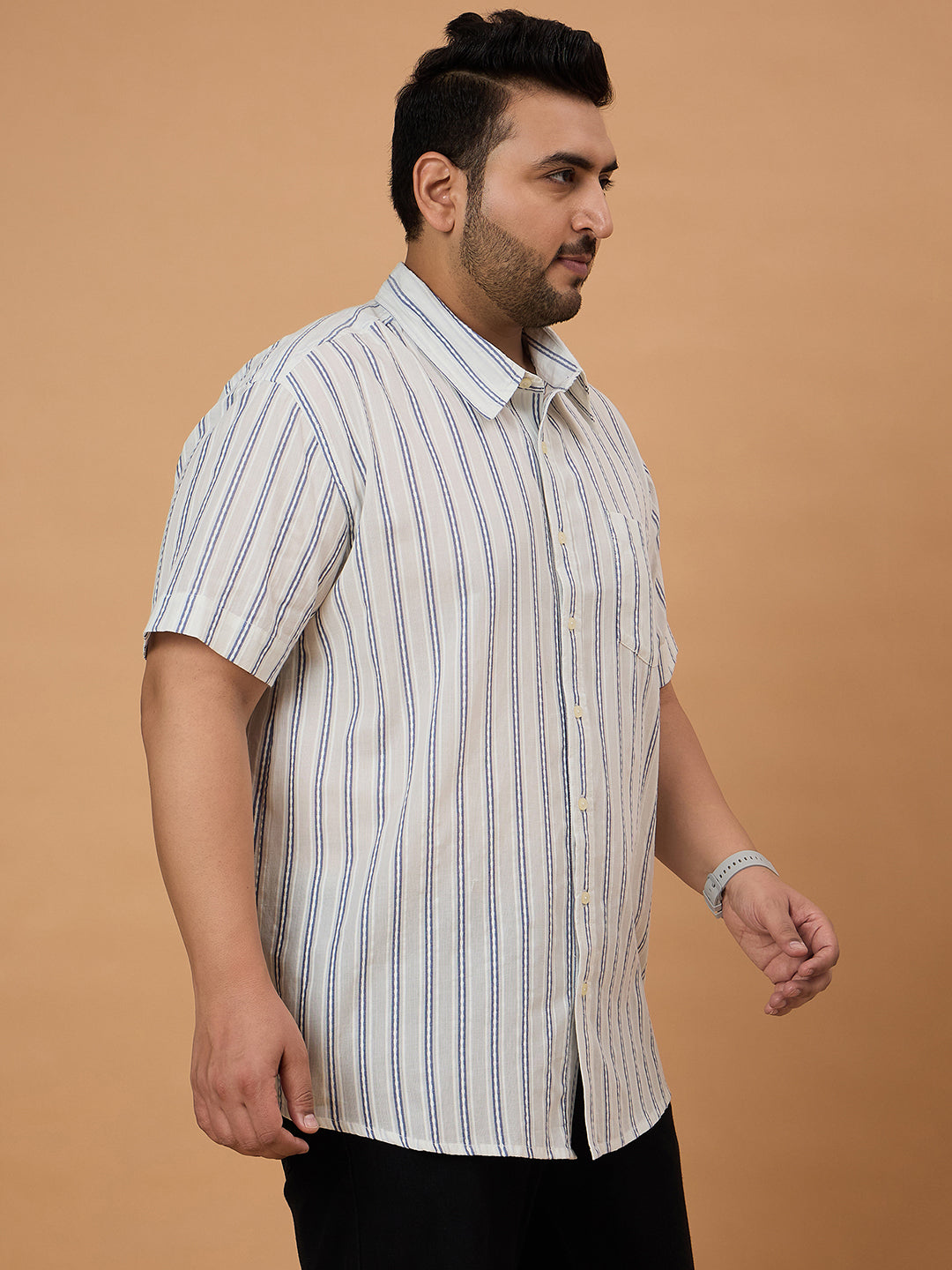Men Plus Size Crezze Jackquard Stripe Shirt - bigbanana