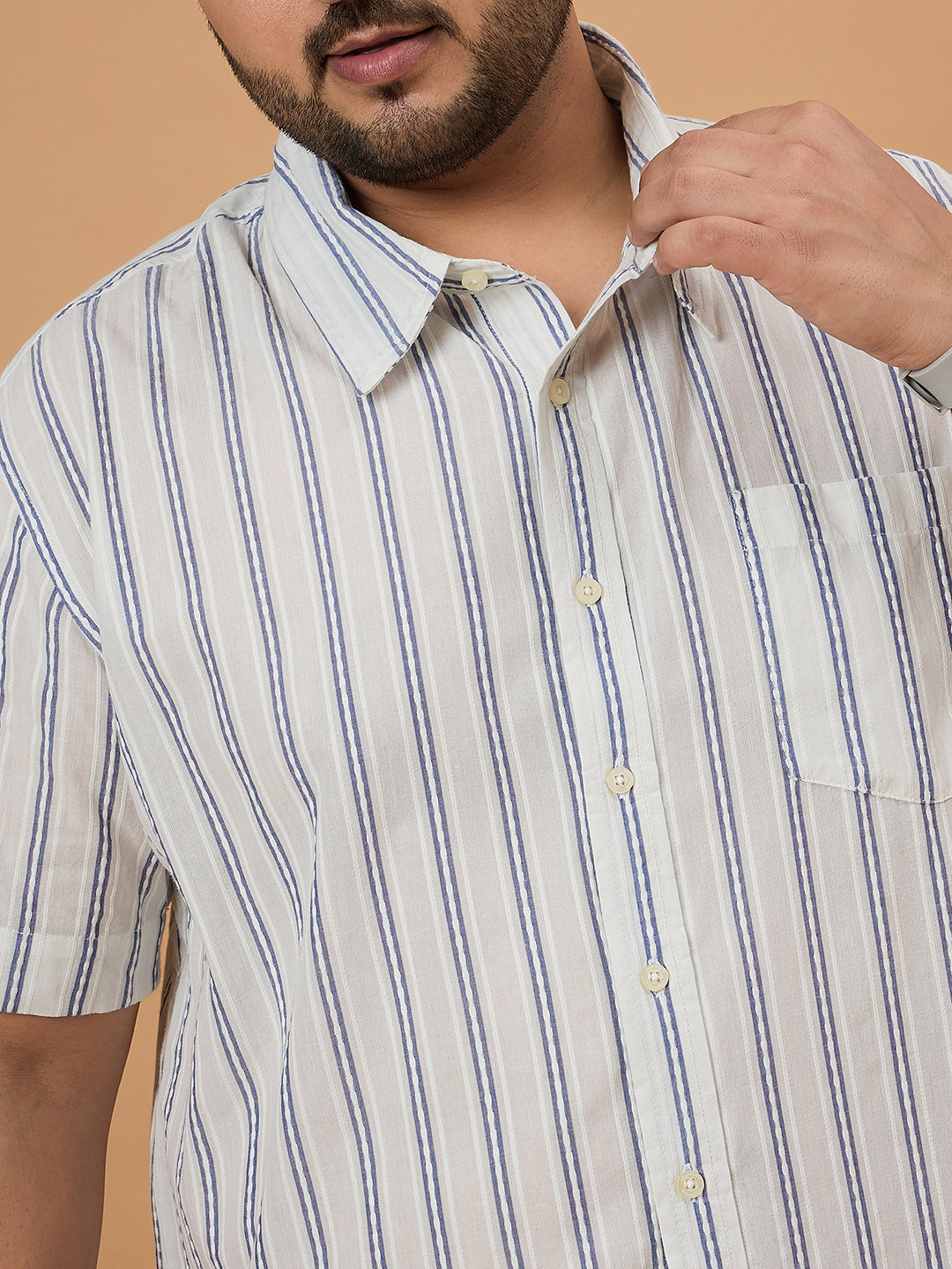 Men Plus Size Crezze Jackquard Stripe Shirt - bigbanana
