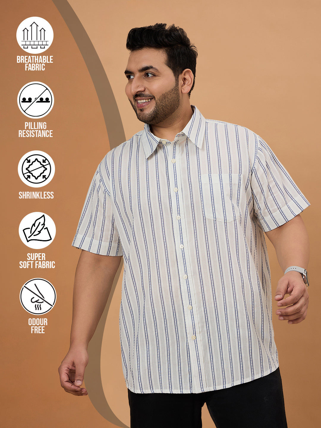 Men Plus Size Crezze Jackquard Stripe Shirt