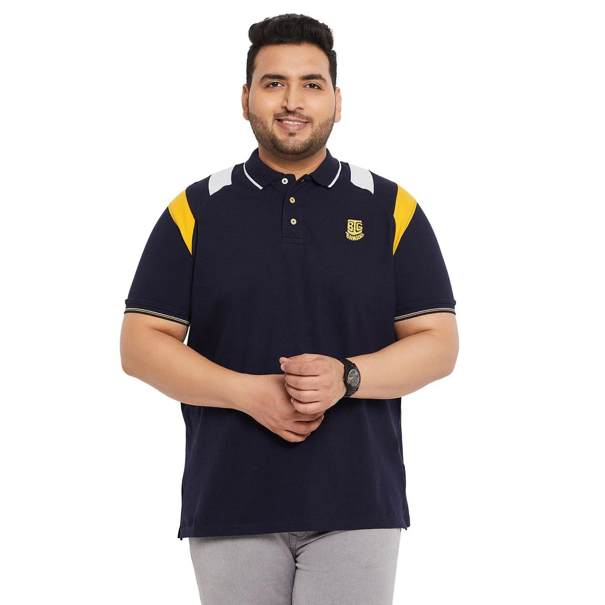 Men Plus Size Crikfow-Navy Solid Polo Tshirt - bigbanana