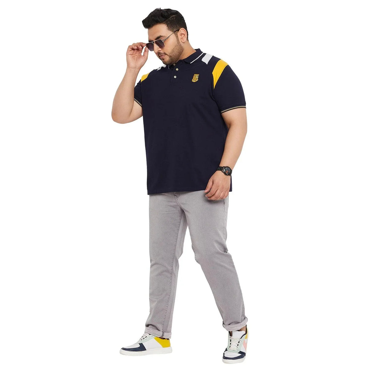 Men Plus Size Crikfow-Navy Solid Polo Tshirt - bigbanana