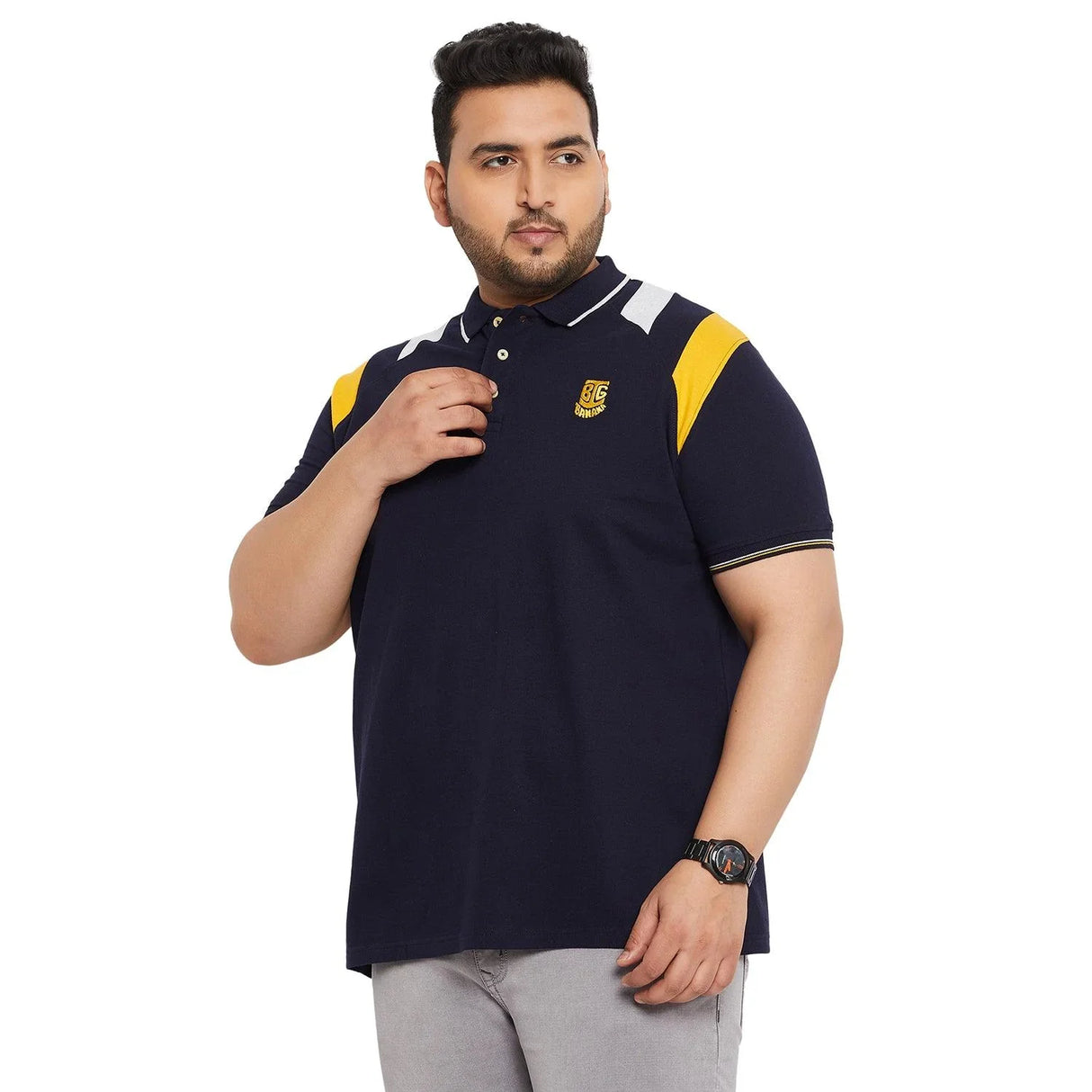 Men Plus Size Crikfow-Navy Solid Polo Tshirt - bigbanana