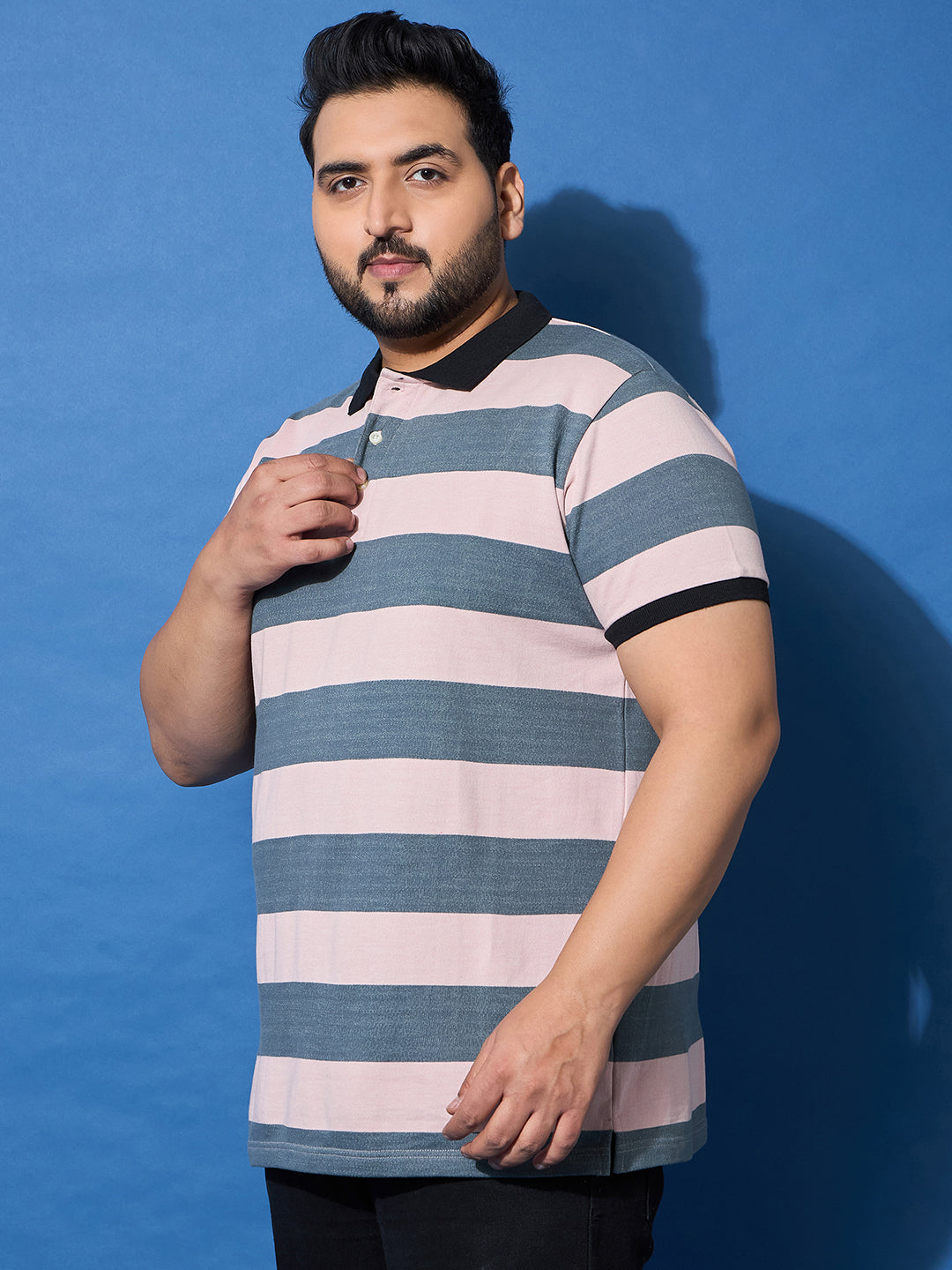 Men Plus Size Crosswalk Multicolor Striped Polo Tshirt