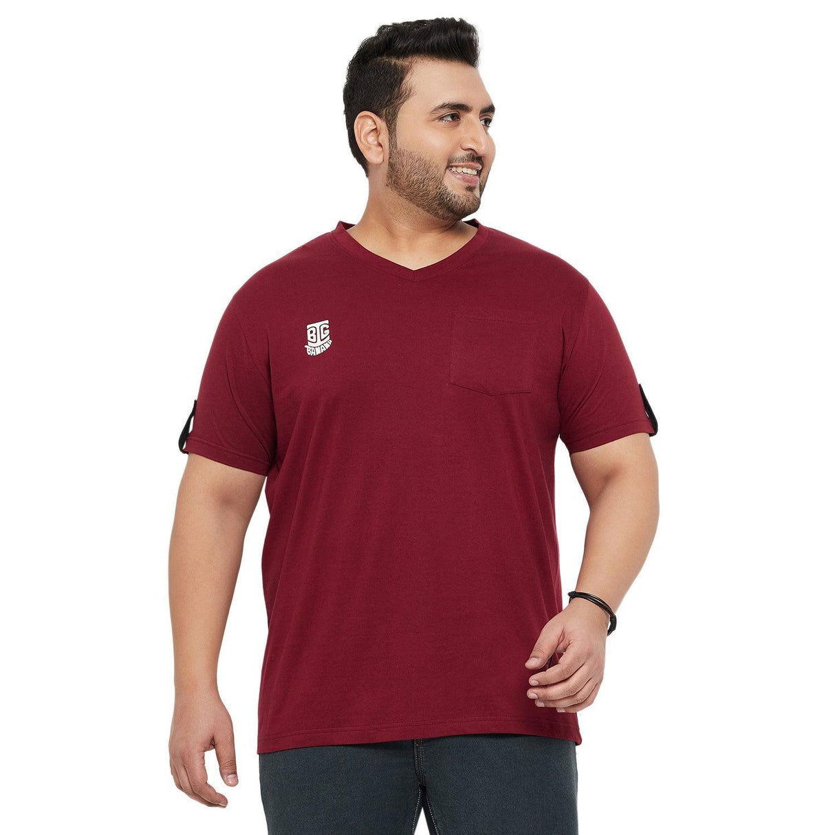 Men Plus Size Crust Solid V-Neck Tshirt - bigbanana
