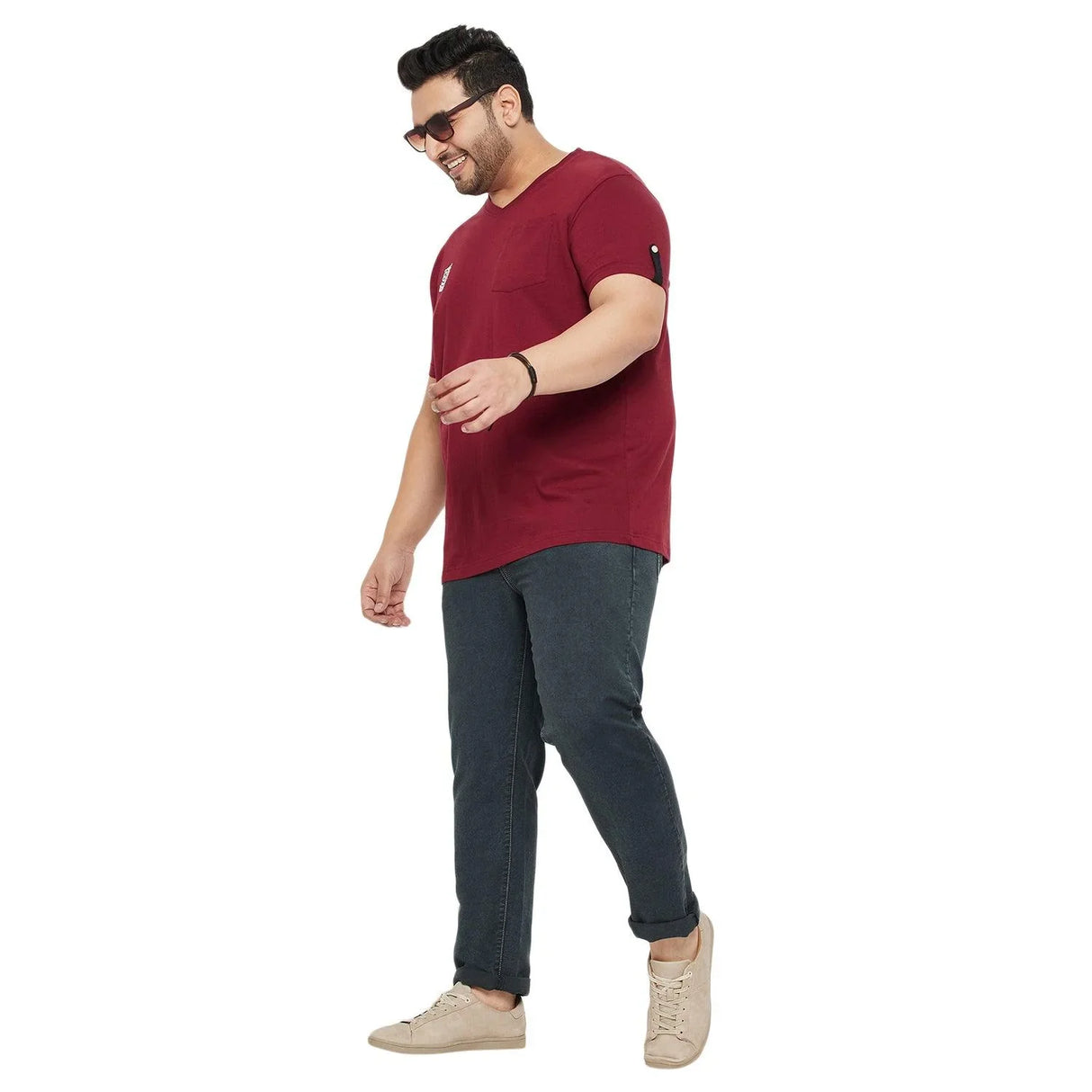 Men Plus Size Crust Solid V-Neck Tshirt - bigbanana
